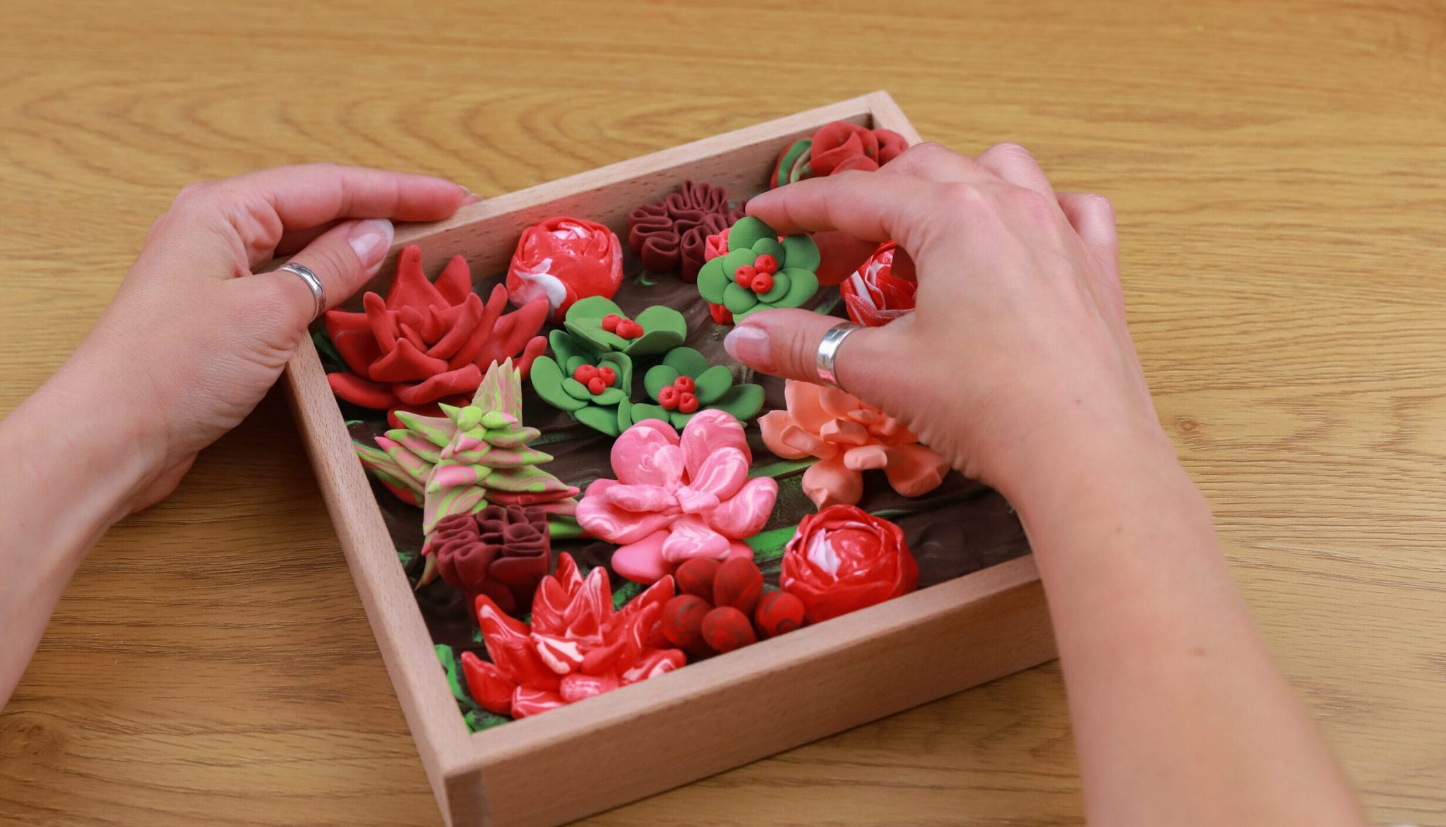 Place them in a wooden base and, if desired, coat with varnish.